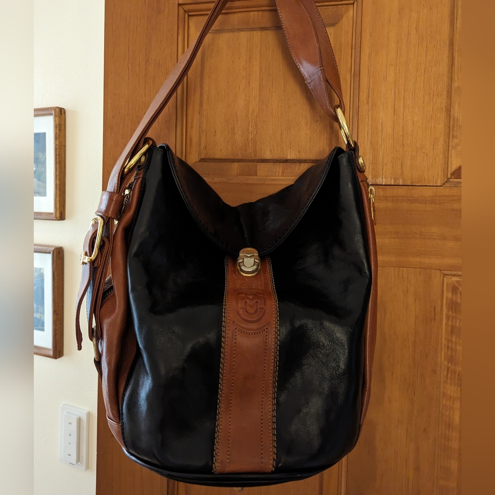 Vintage | Marino Orlandi | black & brown | Italian | bucket | leather | purse